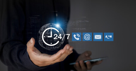 The concept of non-stop service or customer contact, working 24 hours a day, every day to provide continuous service at all times without holidays.	