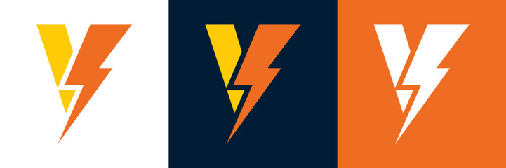 Electricity Letter V Logo Vector Design for Lightning Bolt initials, company, technology and symbol