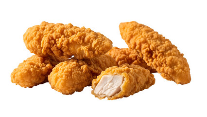 Food photo of Deep fried chicken fingers, isolated on white or transparent background. PNG