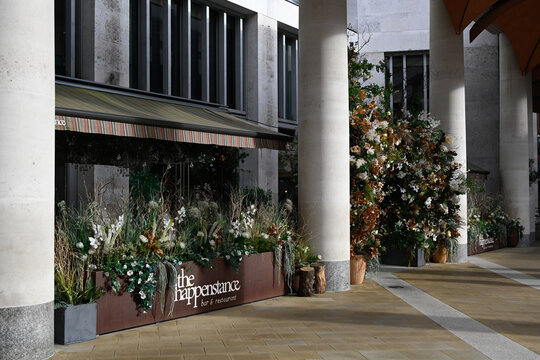 LONDON, UK - NOVEMBER 11, 2025:  Exterior of The Happenstance Bar and Restaurant in Paternoster Square, City of London