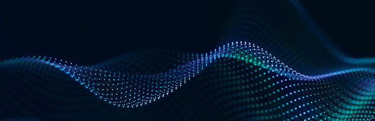 Beautiful curved wave on a dark background. Digital technology background. Concept of network. 3D