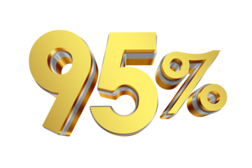95 Percent Discount Icon, Gold 3D Text Isolated on Transparent Background