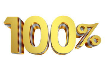 100 Percent Discount Icon, Gold 3D Text Isolated on Transparent Background