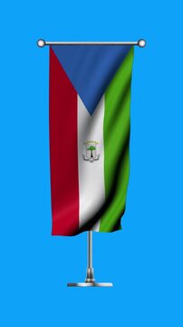 Realistic Standing Vertical  Wavy Flag Banner of EQUATORIAL GUINEA on Metallic Pole with Loop Animation