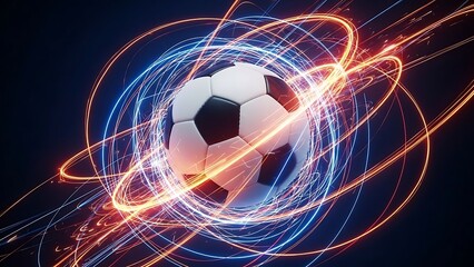 Fototapeta premium Dynamic soccer ball with swirling lights
