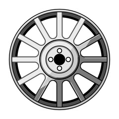 Obraz premium Alloy wheel representing car parts and automotive accessories, providing a graphic illustration for vehicle customization, performance upgrades, and the tuning industry