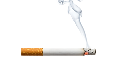 Smoking cigarette with smoke on transparent background