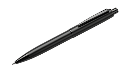 Black pen on transparent background, sleek writing instrument