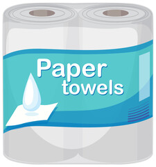 Two-Pack Paper Towels in Plastic Packaging Vector Illustration