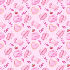 Sweet Pink Strawberry Dessert Seamless Pattern