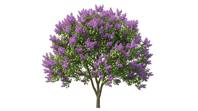 Lilac tree with purple flowers on transparent background