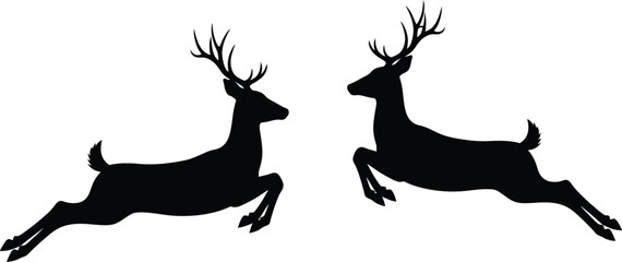 A silhouette of two leaping deer showcasing their graceful movement and form