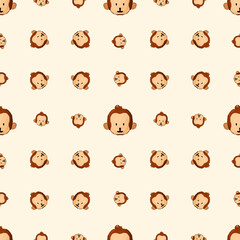 Fototapeta premium Hand-Drawn Monkey Faces Seamless Pattern