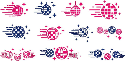 Dynamic disco ball vector illustrations capturing vibrant motion and festive energy, perfect for event promotion, party decor, and celebration designs