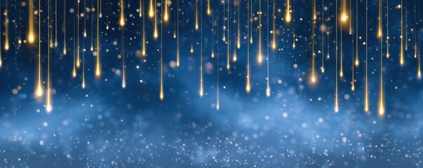 Vivid Gold Streaks Enhance Celebration Visuals, Elegant Rays Of Golden Light Illuminate Dark Blue Backdrop Emphasizing Celebration Ambiance