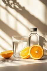Refreshing Summer Cold Drink with Oranges and Sunlight Shadows