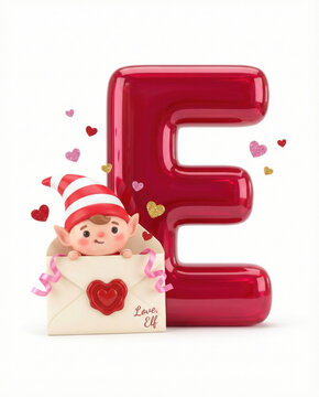 Cute Elf Character with Letter and Colorful Hearts Decoration
