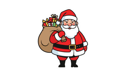Cheerful Santa Claus Carrying a Bag of Gifts A Festive Christmas Illustration for the Holidays