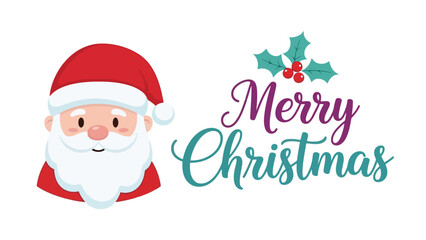 Merry Christmas greeting with Santa Claus illustration and holly berries text