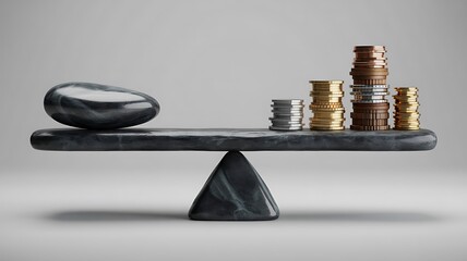 Financial balance concept with coins and stones
