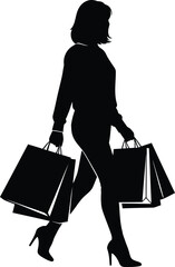 Silhouette of a woman walking with shopping bags in heels