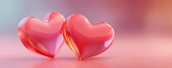 translucent glass heart background with soft glow and clean bright side space for text