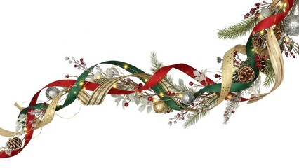 Long ribbon with green and red stripes and pine needles