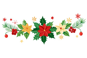 Vibrant Christmas floral arrangement with holly and poinsettias on black