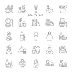 Fototapeta premium Beauty Line Collection of Cosmetic and Skincare Product Icons.