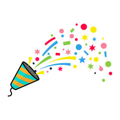 Exploding Celebration A burst of vibrant colors and joyous celebration erupts from a party popper, creating a visual symphony of confetti, streamers, and stars. Capture the pure, unfiltered.