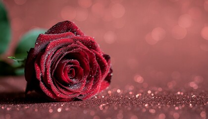 Romantic Red Rose Blossom with Soft Bokeh Lights and Copy Space for Valentine Theme
