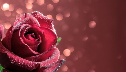 Romantic Red Rose Blossom with Soft Bokeh Lights and Copy Space for Valentine Theme