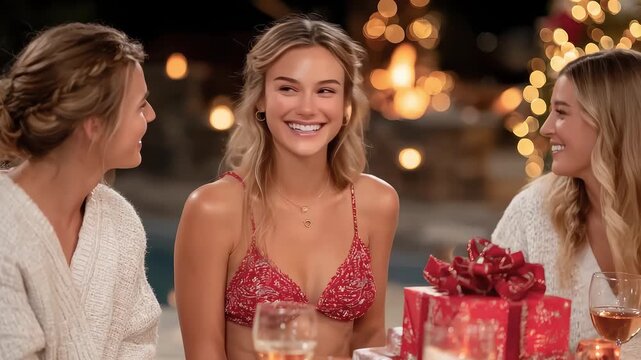 Warm Christmas Night Friends Poolside Party