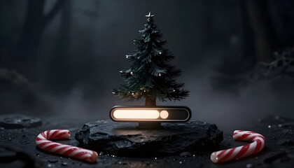 Christmas Card - Loading Concept - Tree And Candy Canes On Black Stone