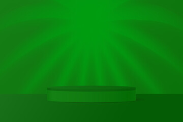 Green podium, abstract background with glowing swirl	