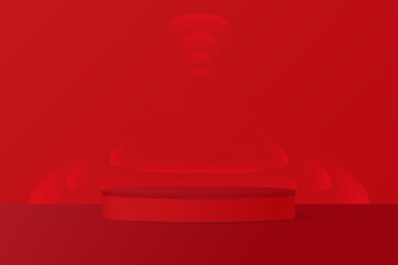 Red podium, abstract background with gradient shapes	