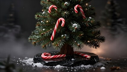 Christmas Card - Loading Concept - Tree And Candy Canes On Black Stone
