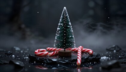 Christmas Card - Loading Concept - Tree And Candy Canes On Black Stone