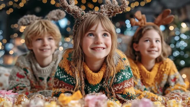 Children's Pure Wonder and Joy on Christmas Day