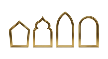 Elegant gold outline arch design elements with isolated transparent background for architectural