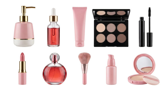 elegant collection of makeup and beauty essentials arranged on isolated transparent background - Powered by Adobe