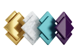 Elegant and Modern Metallic and Marble Material Samples Array Display Isolated Background