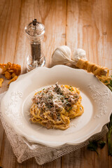 tagliatelle  with chanterelles mushroom and parmesan cheese