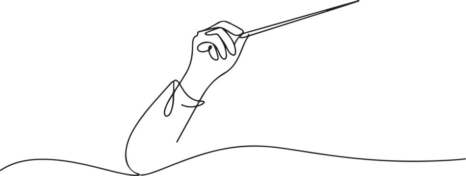 continuous line drawing of orchestra conductor. single line drawing of orchestra leader's hand holding baton. one line Icon drawing