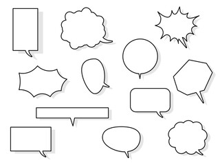 色々な形の吹き出しのセット　影あり（不透明度10%）白黒　3