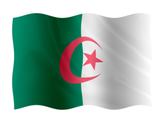 Digital composite. ..Flag of Algeria waving with a fabric overlay. ..Algerian ..PNG file