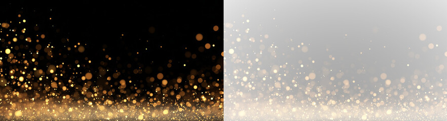 Golden yellow dust particles drift through soft bokeh and blur with sparkle, glitter, shimmer, glow tail, filled with twinkle, sparks, and radiant highlights line for Christmas and New Year. PNG. © Freesstock
