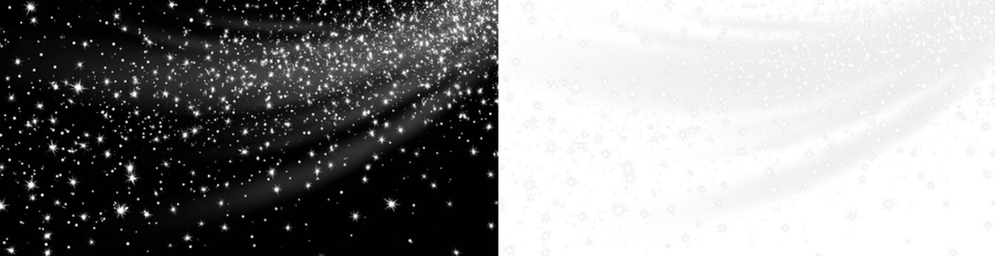 Realistic snowing effect with flying snowflake, dynamic snowfall in strong wind. Glowing bokeh light, lens flare, twist, swirl dust particles, dramatic storm png overlay. Frosty sparkles cold blizzard