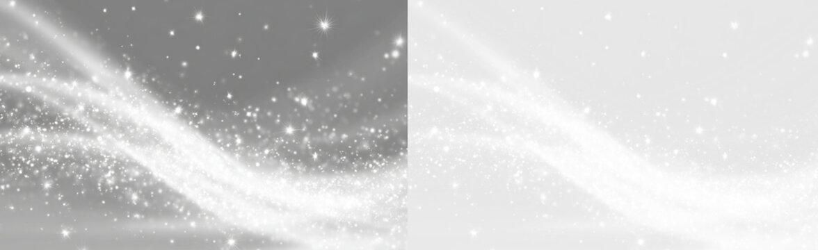 Realistic snowing effect with flying snowflake, dynamic snowfall in strong wind. Glowing bokeh light, lens flare, twist, swirl dust particles, dramatic storm png overlay. Frosty sparkles cold blizzard