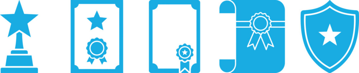 Blue and white medieval heraldic symbols and crests